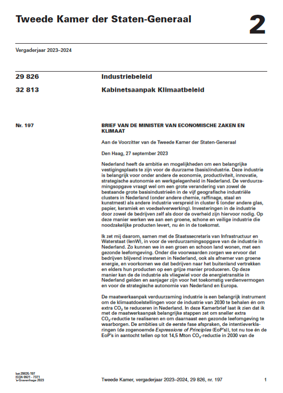 Kamerbrief EZK Kabinetsaanpak Klimaatbeleid (Maatwerkaanpak) - VEMW ...